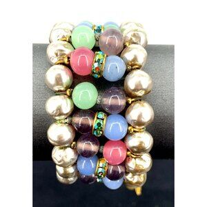 Miriam Haskell Bracelet Faux Pearl AB Rhinestones Pastel Glass Beads Wrap